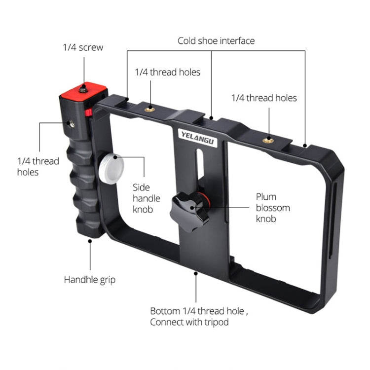 YELANGU YLG0901B Vlogging Live Broadcast Smartphone Plastic Cage Video Rig Filmmaking Recording Handle Stabilizer Bracket for iPhone, Galaxy, Huawei, Xiaomi, HTC, LG, Google, and Other Smartphones(Black) - Consumer Electronics by YELANGU | Online Shopping UK | buy2fix