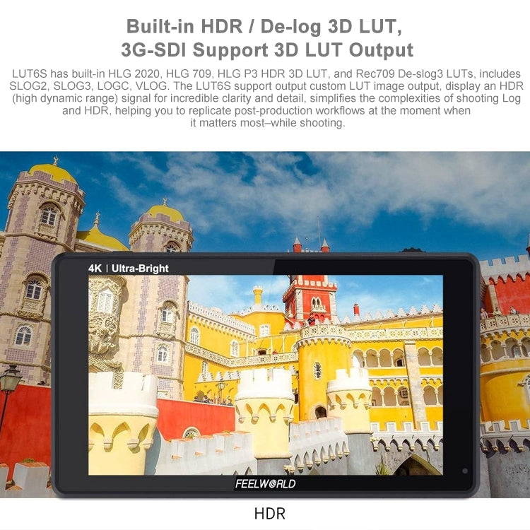 FEELWORLD LUT6S 1920x1080 2600 nits 6 inch IPS Screen HDMI 4K Touch Screen SDI HDI Camera Field Monitor - Camera Accessories by FEELWORLD | Online Shopping UK | buy2fix