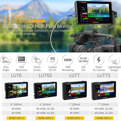 FEELWORLD LUT6S 1920x1080 2600 nits 6 inch IPS Screen HDMI 4K Touch Screen SDI HDI Camera Field Monitor - Camera Accessories by FEELWORLD | Online Shopping UK | buy2fix