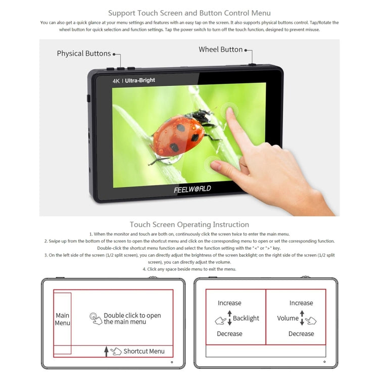 FEELWORLD LUT7S 1920x1200 2200 nits 7 inch IPS Screen HDMI 4K Touch Screen Camera Field Monitor - Camera Accessories by FEELWORLD | Online Shopping UK | buy2fix