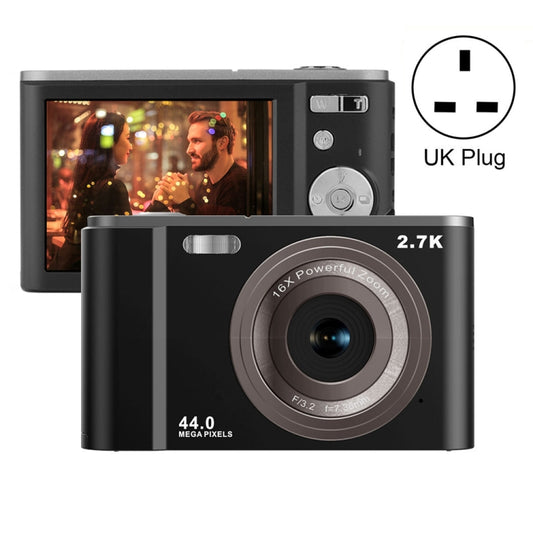 DC302 2.88 inch 44MP 16X Zoom 2.7K Full HD Digital Camera Children Card Camera, UK Plug (Black) - Consumer Electronics by buy2fix | Online Shopping UK | buy2fix