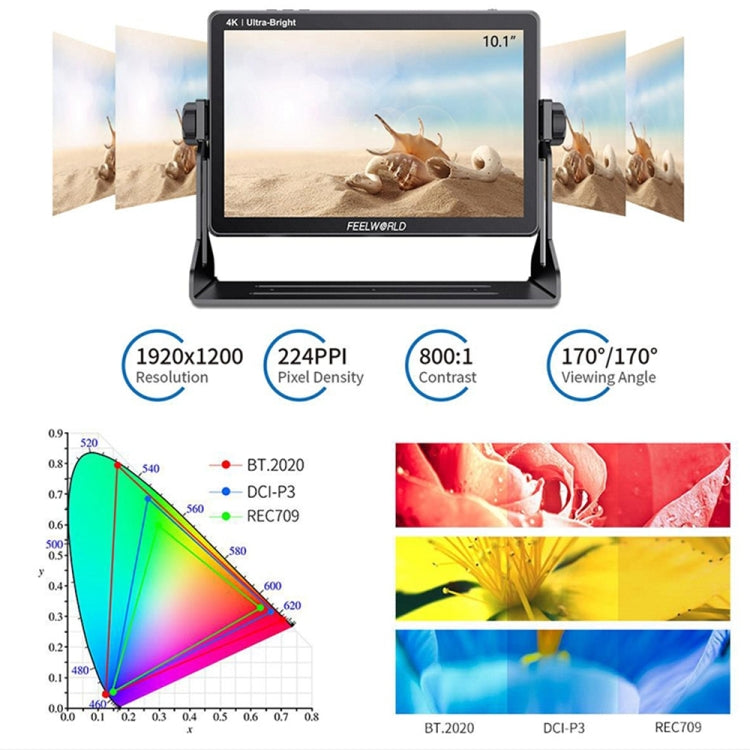 FEELWORLD LUT11S 10.1 inch Ultra High Bright 2000nit Touch Screen DSLR Camera Field Monitor, 3G-SDI 4K HDMI Input Output 1920 x 1200 IPS Panel(EU Plug) - On-camera Monitors by FEELWORLD | Online Shopping UK | buy2fix