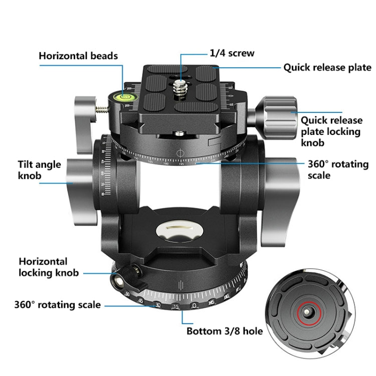 BEXIN DT-02R/S 2D 720 Degree Panorama Heavy Duty Tripod Action Fluid Drag Head with Quick Release Plate - Camera Accessories by BEXIN | Online Shopping UK | buy2fix