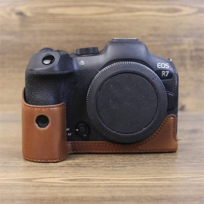 For Canon EOS R7 1/4 inch Thread PU Leather Camera Half Case Base (Coffee) - Camera Accessories by buy2fix | Online Shopping UK | buy2fix