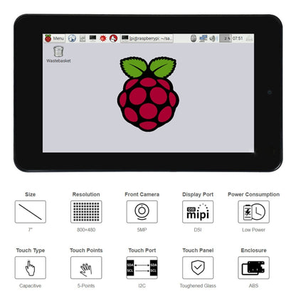 WAVESHARE 7 inch 800 x 480 Capacitive Touch Display with Case & Front Camera for Raspberry Pi - LCD & LED Display Module by WAVESHARE | Online Shopping UK | buy2fix