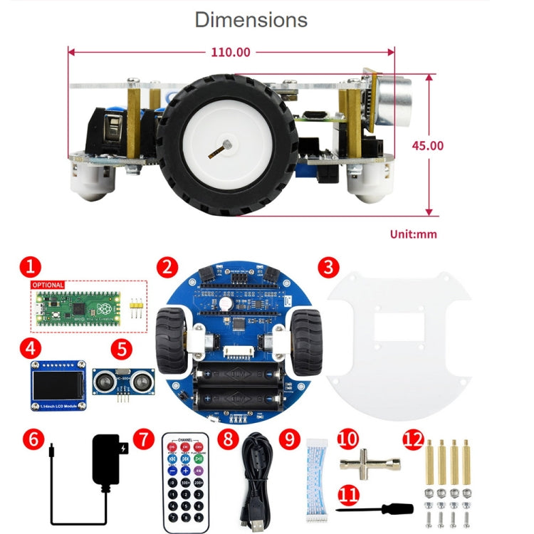 Waveshare PicoGo Mobile Robot, Based on Raspberry Pi Pico, Self Driving, Remote Control(US Plug) - Robotics Accessories by WAVESHARE | Online Shopping UK | buy2fix