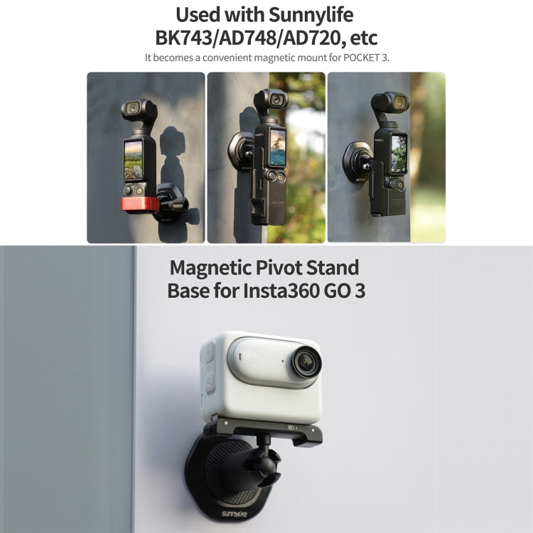 Sunnylife Universal Metal Magnetic Base 1/4 inch Adapter Aluminium Alloy Pivot Stand Base (Black) - Mount & Holder by Sunnylife | Online Shopping UK | buy2fix