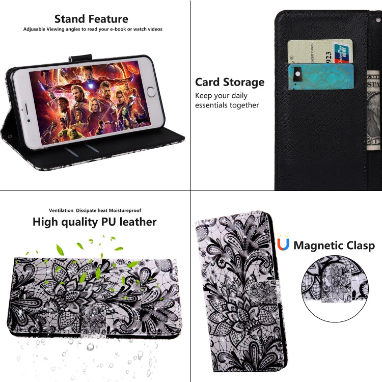 3D Painting Pattern Coloured Drawing Horizontal Flip TPU + PU Leather Case with Holder & Card Slots & Wallet, For:For Galaxy A40(Black Lace) - Galaxy Phone Cases by buy2fix | Online Shopping UK | buy2fix