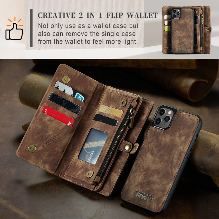 For iPhone 11 Pro CaseMe-008 Detachable Multifunctional Horizontal Flip Leather Case with Card Slot & Holder & Zipper Wallet & Photo Frame (Brown) - iPhone 11 Pro Cases by CaseMe | Online Shopping UK | buy2fix