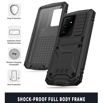 For Samsung Galaxy S21 Ultra 5G R-JUST Shockproof Waterproof Dust-proof Metal + Silicone Protective Case with Holder(Black) - Galaxy S21 Ultra 5G Cases by R-JUST | Online Shopping UK | buy2fix