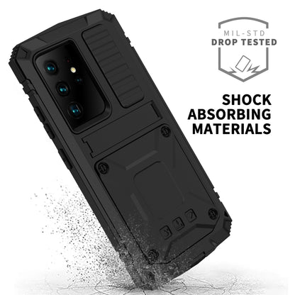 For Samsung Galaxy S21 Ultra 5G R-JUST Shockproof Waterproof Dust-proof Metal + Silicone Protective Case with Holder(Black) - Galaxy S21 Ultra 5G Cases by R-JUST | Online Shopping UK | buy2fix