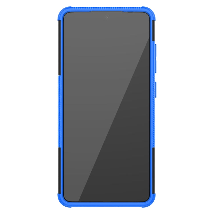 For Samsung Galaxy A52 5G / 4G Tire Texture Shockproof TPU+PC Protective Case with Holder(Blue) - Samsung Accessories by buy2fix | Online Shopping UK | buy2fix