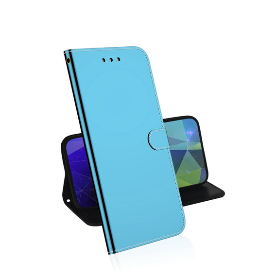 For Samsung Galaxy A52 5G/4G Lmitated Mirror Surface Horizontal Flip Leather Case with Holder & Card Slots & Wallet & Lanyard(Blue) - Samsung Accessories by buy2fix | Online Shopping UK | buy2fix