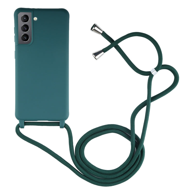 For Samsung Galaxy S21 5G Candy Colors TPU Protective Case with Lanyard(Dark Green) - Samsung Accessories by buy2fix | Online Shopping UK | buy2fix