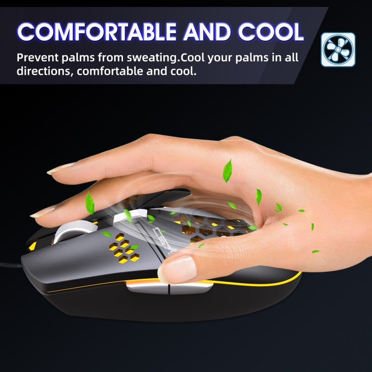 HXSJ J400 6 Keys 8000DPI RGB Light Fan Cooling Gaming Wired Mouse - Wired Mice by HXSJ | Online Shopping UK | buy2fix