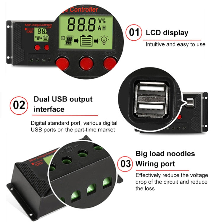 PWM Solar Controller 12V / 24V Lithium Battery Charging Photovoltaic Panel Charging Street Light Controller with Dual USB Output, Model:CPLS-40A - Consumer Electronics by buy2fix | Online Shopping UK | buy2fix