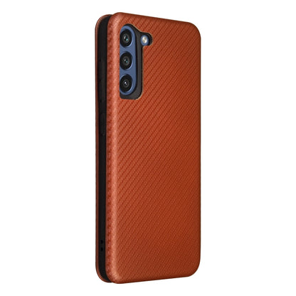 For Samsung Galaxy S21 FE Carbon Fiber Texture Horizontal Flip TPU + PC + PU Leather Case with Card Slot(Brown) - Samsung Accessories by buy2fix | Online Shopping UK | buy2fix