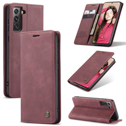 For Samsung Galaxy S21 FE CaseMe 013 Multifunctional Horizontal Flip Leather Case, with Card Slot & Holder & Wallet(Wine Red) - Samsung Accessories by CaseMe | Online Shopping UK | buy2fix