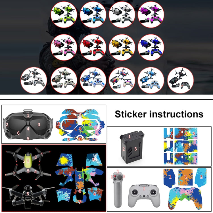 FPV-TZ-SF 4 in 1 Waterproof Anti-Scratch Decal Skin Wrap Stickers Personalized Film Kits for DJI FPV Drone & Goggles V2 & Remote Control & Rocker(Camouflage Blue) - DJI & GoPro Accessories by buy2fix | Online Shopping UK | buy2fix