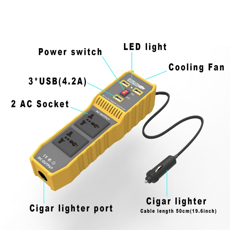 12V to 220V 300W Car Power Inverter with Three USB - In Car by buy2fix | Online Shopping UK | buy2fix