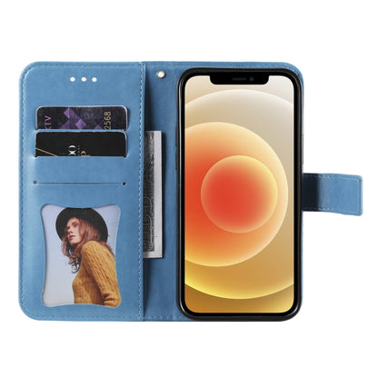 For OPPO Reno 6 Pro 5G 7-petal Flowers Embossing Pattern Horizontal Flip PU Leather Case with Holder & Card Slots & Wallet & Photo Frame(Blue) - OPPO Cases by buy2fix | Online Shopping UK | buy2fix