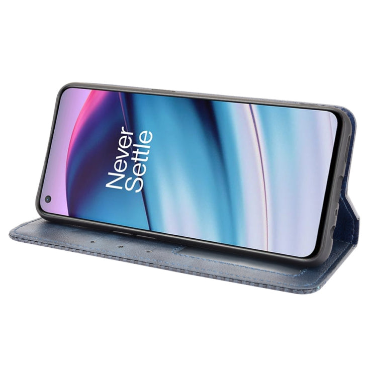 For OnePlus Nord CE 5G Magnetic Buckle Retro Crazy Horse Texture Horizontal Flip Leather Case with Holder & Card Slots & Photo Frame(Blue) - OnePlus Cases by buy2fix | Online Shopping UK | buy2fix