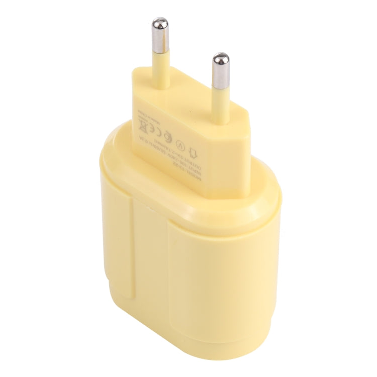 13-22 2.1A Dual USB Macarons Travel Charger, EU Plug(Yellow) - Mobile Accessories by buy2fix | Online Shopping UK | buy2fix