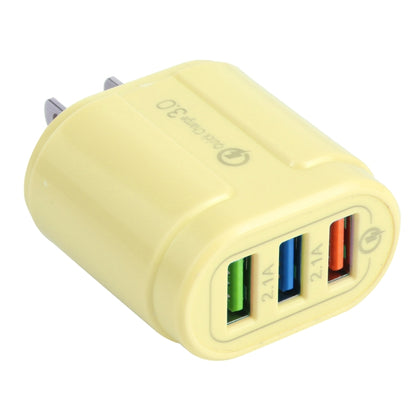 13-222 QC3.0 USB + 2.1A Dual USB Ports Macarons Travel Charger, US Plug(Yellow) - Mobile Accessories by buy2fix | Online Shopping UK | buy2fix