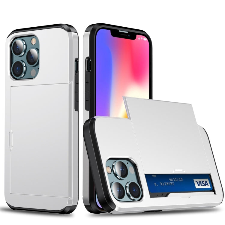 For iPhone 13 Pro Shockproof Armor Protective Case with Slide Card Slot (White) - iPhone 13 Pro Cases by buy2fix | Online Shopping UK | buy2fix