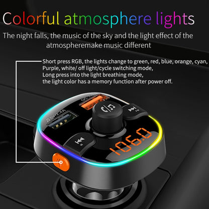 BC52 QC3.0 Fast Charging Car Colorful Atmosphere Light Bluetooth MP3 Player FM Transmitter - In Car by buy2fix | Online Shopping UK | buy2fix
