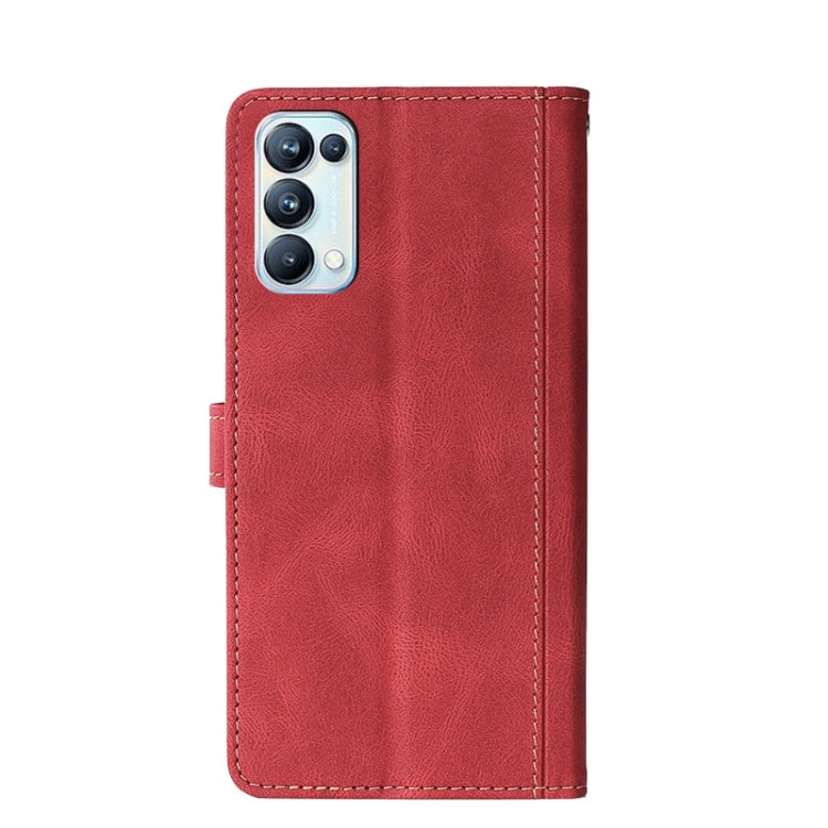 For OPPO Reno 5 Stitching Skin Feel Magnetic Buckle Horizontal Flip PU Leather Case with Holder & Card Slots & Wallet(Red) - OPPO & vivo Accessories by buy2fix | Online Shopping UK | buy2fix