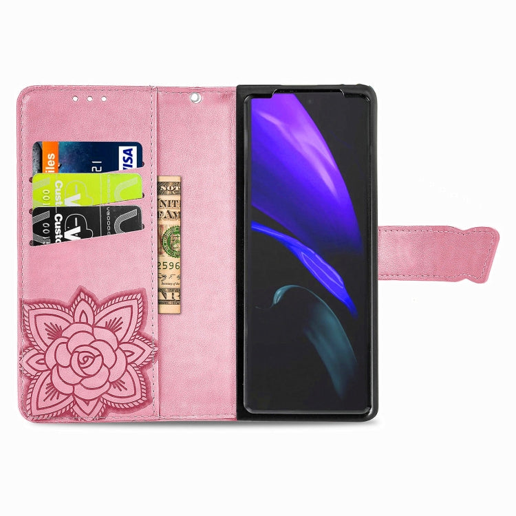 For Samsung Galaxy Z Fold3 5G Butterfly Love Flowers Embossed Horizontal Flip Leather Case with Holder & Card Slots & Wallet & Lanyard(Pink) - Samsung Accessories by buy2fix | Online Shopping UK | buy2fix