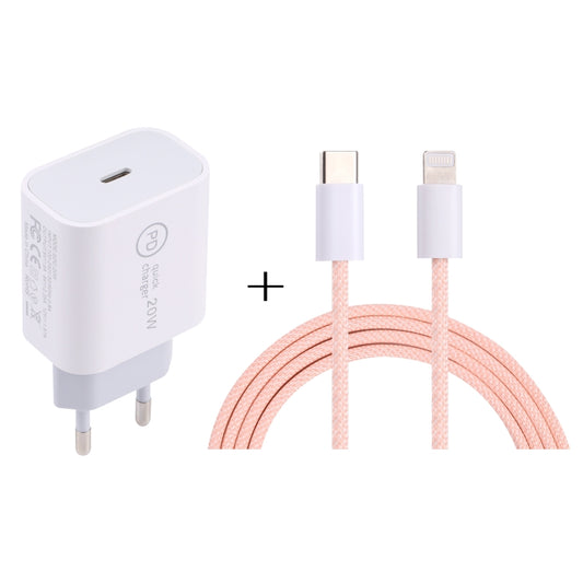 SDC-20W PD USB-C / Type-C Travel Charger + 1m 20W USB-C / Type-C to 8 Pin Data Cable Set, EU Plug(Pink) - Mobile Accessories by buy2fix | Online Shopping UK | buy2fix