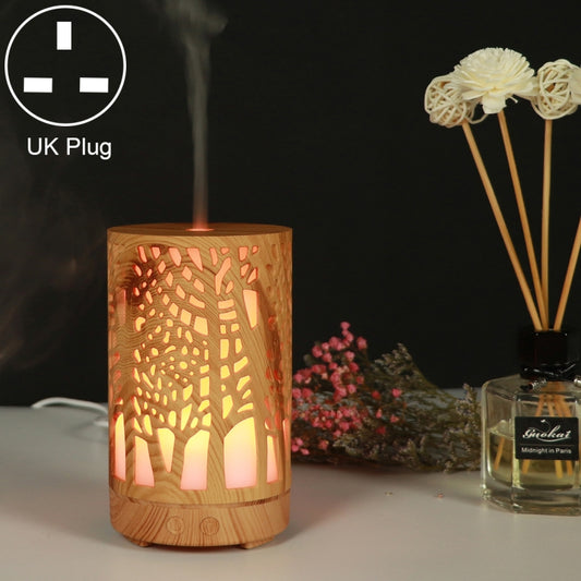 200ml Hollow-out Forest Pattern Wooden Essential Oil Aromatherapy Machine Ultrasonic Humidifier Automatic Alcohol Sprayer, Plug Specification:UK Plug(Light Brown-3) - Home & Garden by buy2fix | Online Shopping UK | buy2fix