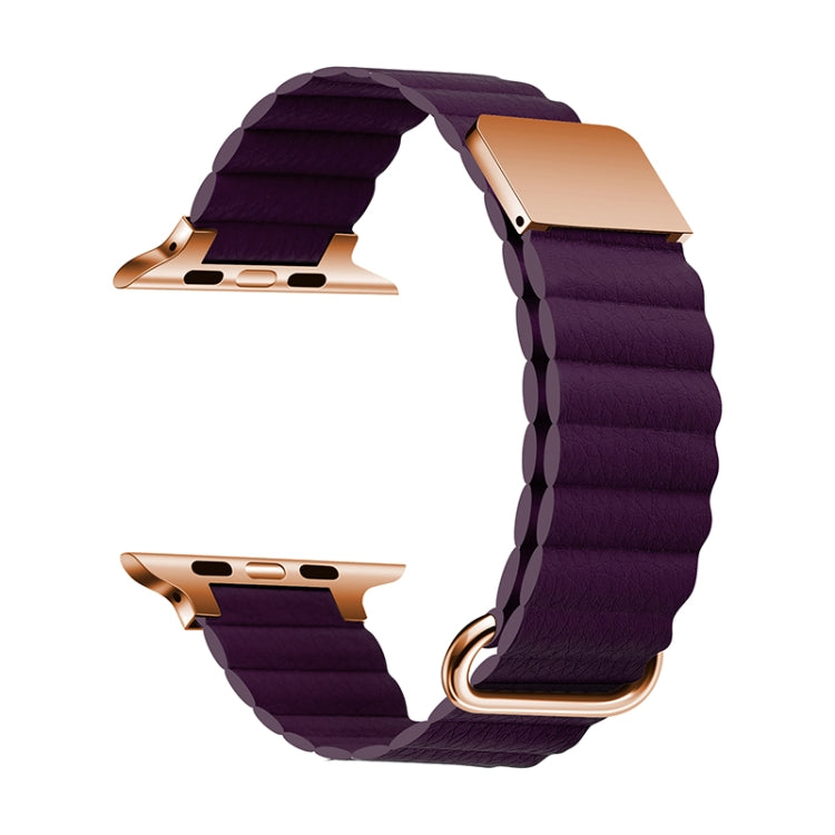 Magnetic Leather Strap Watch Band For Apple Watch Series 8&7 41mm / SE 2&6&SE&5&4 40mm / 3&2&1 38mm(Rose Gold Buckle Crimson Cherry) - Smart Wear by buy2fix | Online Shopping UK | buy2fix
