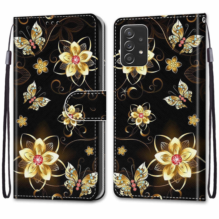 For Samsung Galaxy A53 5G Coloured Drawing Cross Texture Horizontal Flip Leather Phone Case with Holder & Card Slots & Wallet & Lanyard(Gold Diamond Butterfly) - Samsung Accessories by buy2fix | Online Shopping UK | buy2fix