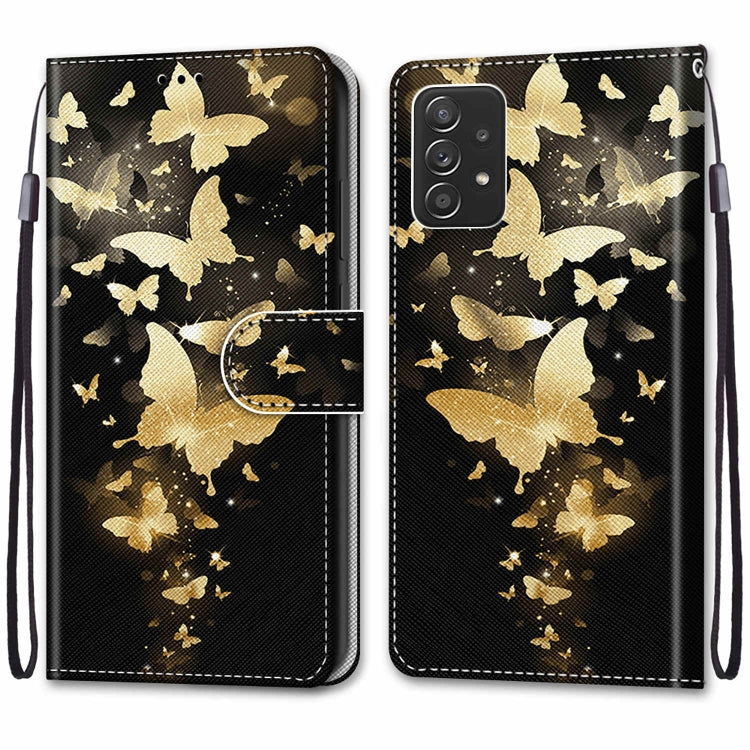 For Samsung Galaxy A53 5G Coloured Drawing Cross Texture Horizontal Flip Leather Phone Case with Holder & Card Slots & Wallet & Lanyard(Golden Butterfly Group) - Samsung Accessories by buy2fix | Online Shopping UK | buy2fix