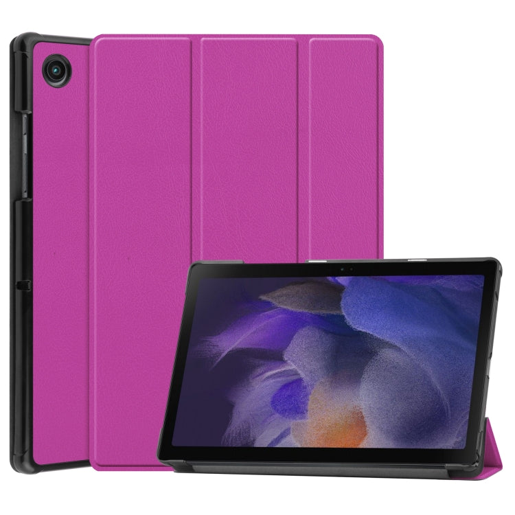 For Samsung Galaxy Tab A8 2021 Three-folding Holder Custer Texture Leather Tablet Case(Purple) - Samsung Accessories by buy2fix | Online Shopping UK | buy2fix