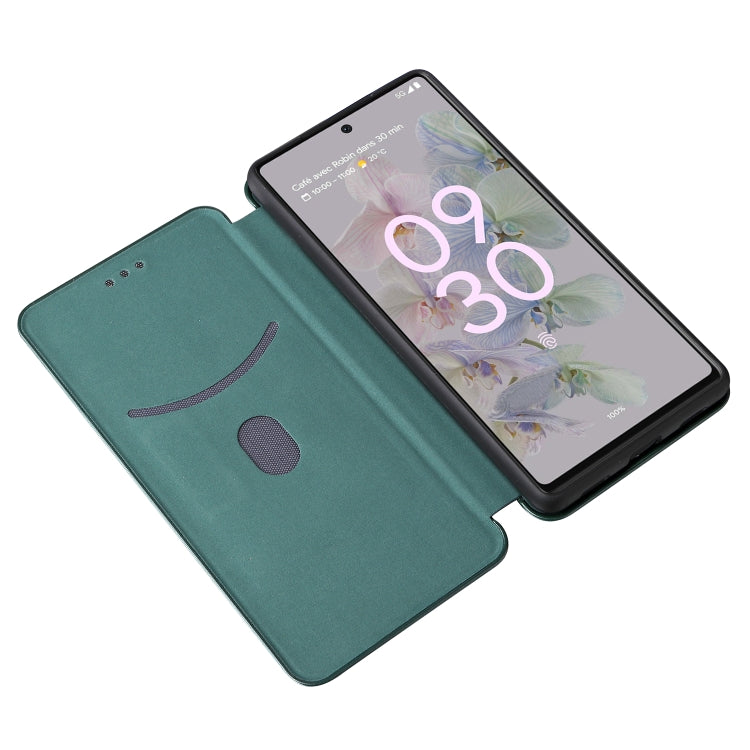 For Google Pixel 6a Carbon Fiber Texture Horizontal Flip Leather Phone Case(Green) - Google Cases by buy2fix | Online Shopping UK | buy2fix
