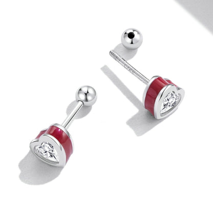 S925 Sterling Silver Heart Zircon Ear Stud Women Earrings(Red) - Stud Earrings & Earrings by buy2fix | Online Shopping UK | buy2fix
