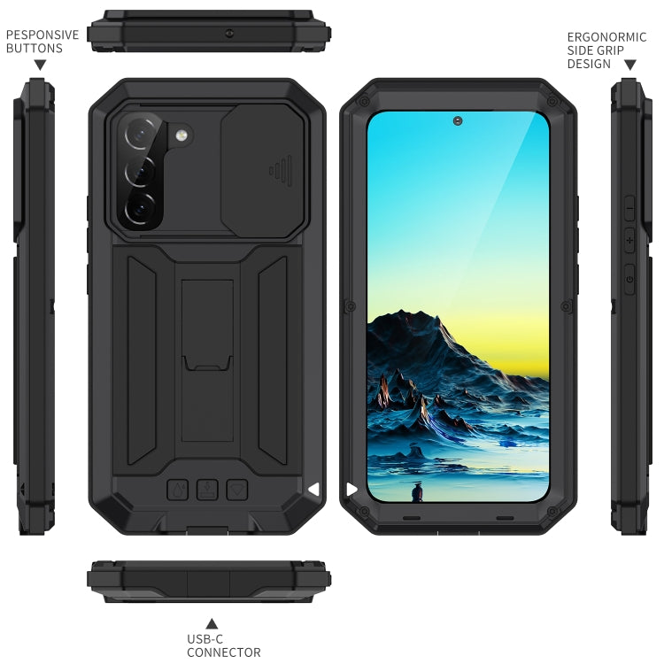 For Samsung Galaxy S22 5G R-JUST Sliding Camera Metal + Silicone Holder Phone Case(Black) - Galaxy S22 5G Cases by R-JUST | Online Shopping UK | buy2fix