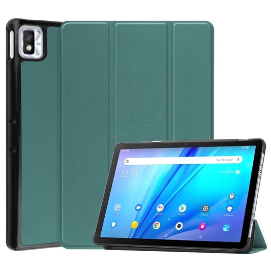 For TCL Tab 10s Three-folding Holder Custer Texture Leather Tablet Case(Dark Green) - Others by buy2fix | Online Shopping UK | buy2fix