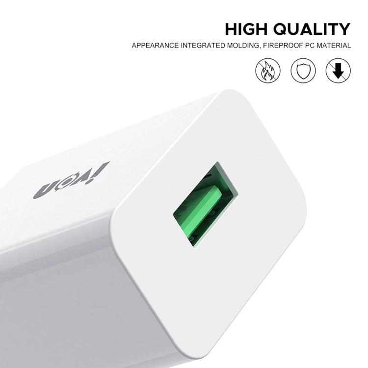 IVON AD-35 2 in 1 18W QC3.0 USB Port Travel Charger + 1m USB to 8 Pin Data Cable Set, US Plug(White) - USB Charger by IVON | Online Shopping UK | buy2fix