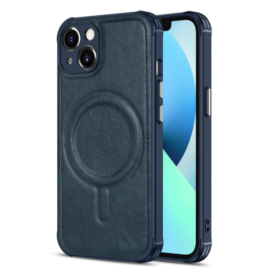 For iPhone 13 Crazy Horse Cowhide Leather Magnetic Phone Case(Blue) - Apple Accessories by buy2fix | Online Shopping UK | buy2fix