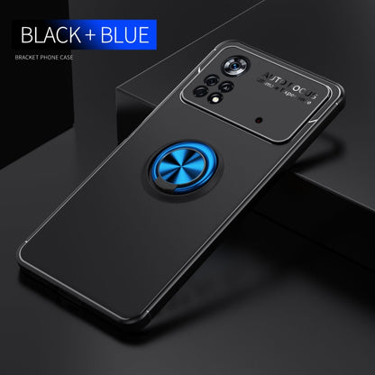 For Xiaomi Poco X4 Pro 5G Metal Ring Holder TPU Phone Case(Black+Blue) - Xiaomi Accessories by buy2fix | Online Shopping UK | buy2fix