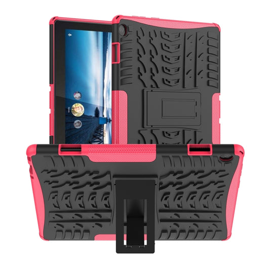 For Lenovo Tab M10 X605 / X505 Tire Texture Shockproof TPU+PC Protective Tablet Case with Holder(Pink) - For Lenovo by buy2fix | Online Shopping UK | buy2fix