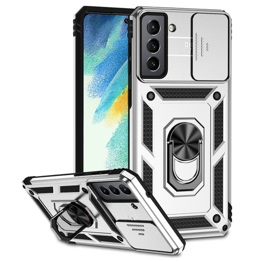 For Samsung Galaxy S21 FE 5G Sliding Camshield Holder Phone Case(Silver) - Samsung Accessories by buy2fix | Online Shopping UK | buy2fix