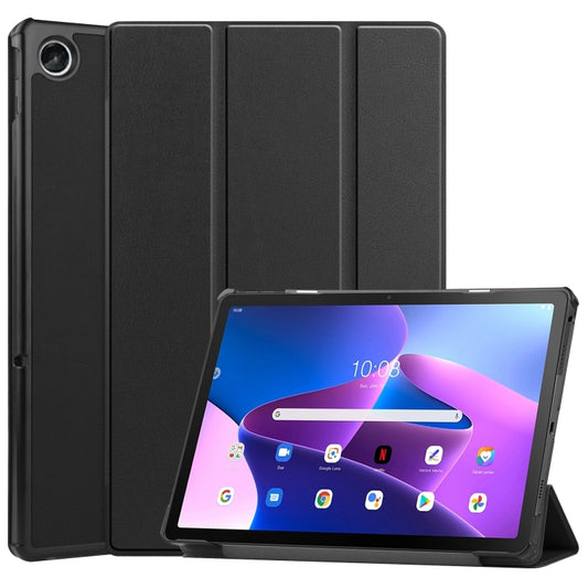 For Lenovo Tab M10 Plus 10.6 3rd Gen 2022 Custer Texture 3-Fold Holder Smart Leather Tablet Case(Black) - For Lenovo by buy2fix | Online Shopping UK | buy2fix