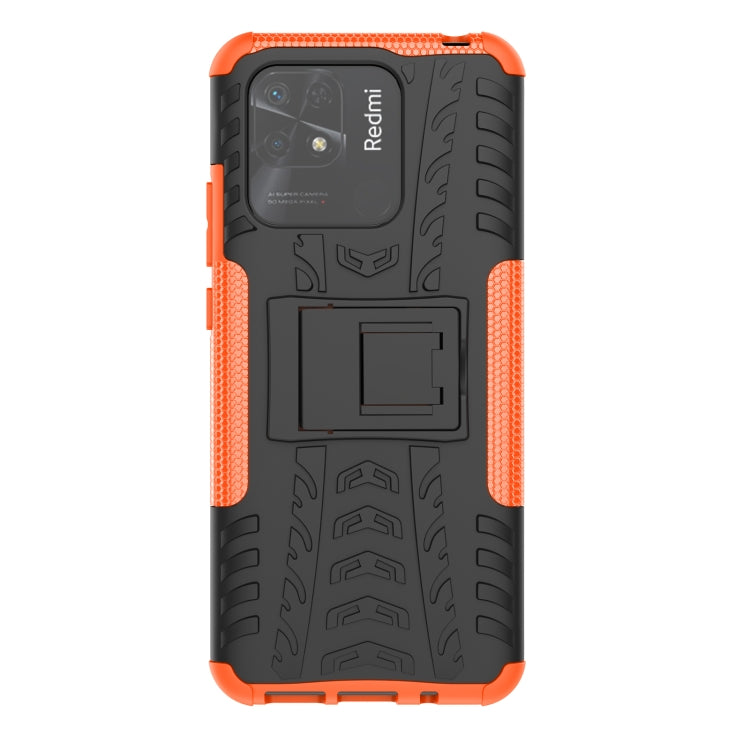 For Xiaomi Redmi 10C 4G Global Tire Texture TPU + PC Phone Case with Holder(Orange) - Xiaomi Accessories by buy2fix | Online Shopping UK | buy2fix