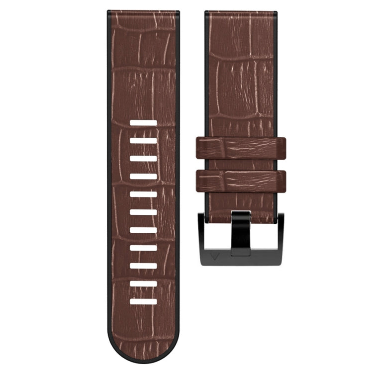 For Garmin Fenix 7/6 Pro/5 Plus 22mm Crocodile Texture Silicone Leather Watch Band(Coffee) - Watch Bands by buy2fix | Online Shopping UK | buy2fix